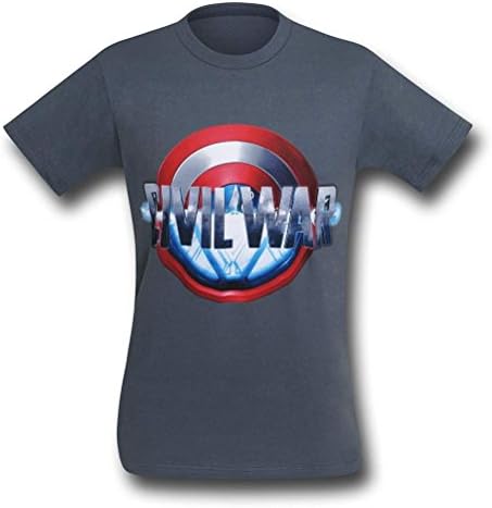 Captain America Civil War Split Logo on Charcoal T-Shirt- Large