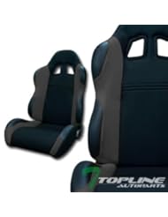 Automotive Parts and Accessories: Universal Jdm-Ts Blk/Gray Cloth Car Racing Bucket Seats+Sliders Pair Jap Vehicle - Topline_autopart