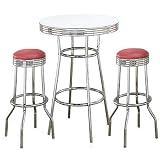 Retro Fountain Style Chrome Finish Bar Table w White Top by visiondecor Furniture