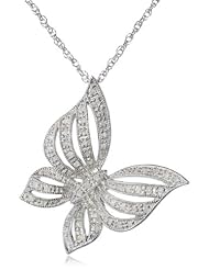 Silver Butterfly Diamond Pendant Necklace (1/4 cttw, I-J Color, I2-3 Clarity)