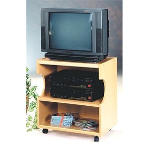 Tv vcr Stand w Casters in Natural, Black Color by ezhomespree
