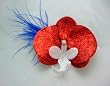 NEW Red White and Blue Glitter Orchid Hair Flower Clip with Feathers, Limited.