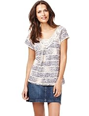 Indigo Collection Crochet Floral Striped Top