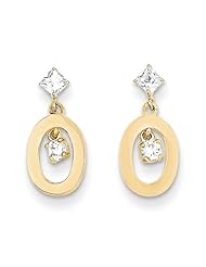 MadiK® 14k Yellow Gold Polished Oval with CZ Dangle Post Earrings