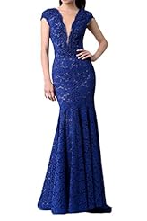 V-neck Charmeuse Mermaid Natural   Waistline Backless Lace Cap Sleeves Evening Dress 