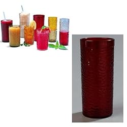 Carlisle Pebble Optic Drinkware Tumblers, 20 ounce, Ruby (One Dozen Dishwasher Safe Break Resistant SAN Plastic Drinking Glasses)