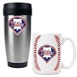 Philadelphia Phillies MLB Stainless Steel Travel Tumbler & Game ball Ceramic Mug Set - Primary Logo