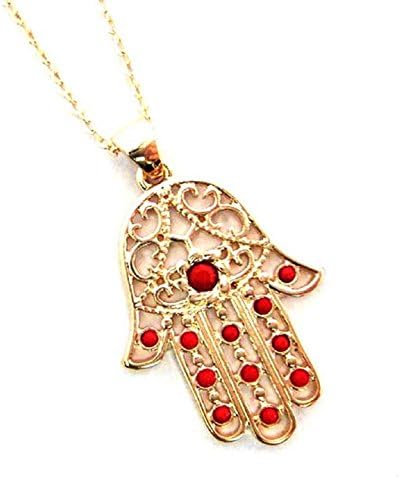 Ularmo Girl Hamsa Hand Of Fatima Pearl Chain Beads Necklace Pendant Jewelry (Red)