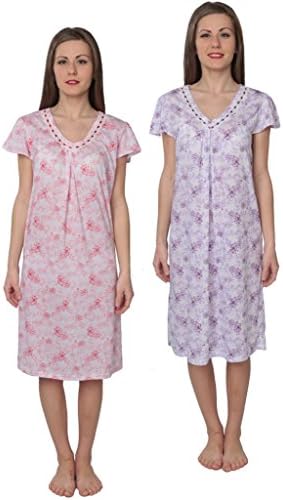 Designed For You Women's Floral Print V-Neck Short Sleeve Nightgown 078 Purple/Pink 2X