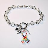 Autism Awareness Enamel Ribbon Charm Bracelet