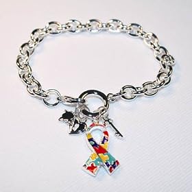 Autism Awareness Enamel Ribbon Charm Bracelet