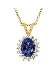 1.92 Ct Oval Tanzanite Blue Mystic Topaz White Topaz 14K Yellow Gold Pendant