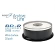 25GB Blank Blu-ray Media Discs, White Inkjet Printable Surface (25-Pack)