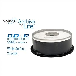 25GB Blank Blu-ray Media Discs, White Inkjet Printable Surface (25-Pack)