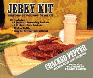 Cracked Pepper Jerky Seasoning Kit, Seasons 20lbs. Of meat (Includes 2 Seasoning Packets, 2 Cure Packets and Foods Jerky