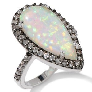 LONG PEAR SYNTHETIC WHITE OPAL RING