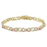 18k Gold over Silver Created Pink Sapphire X And O Tennis Bracelet