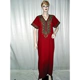Gift Idea Lava Red Embroidered Evening Dress Womens Cotton Kaftan Short Sleeve Lounge Wear Size L Free Shipping