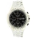 Pulsar Watch Chronograph Mens Quartz Round Black Dial Alarm Tachymeter Stainless Finish PF3317