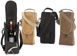 Insulated Wine Bottle Carrier Tote with Opener & Stopper - Black