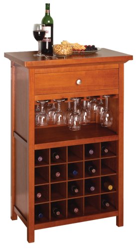 Winsome Wood Wine Cabinet with Drawer and Glass Holder, Walnut