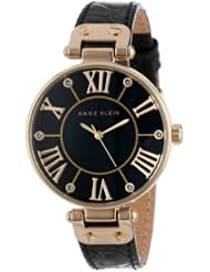 Anne Klein Womens AK/1396BMBK Gold-Tone Black Mother-Of-Pearl Dial Leather Dress Watch