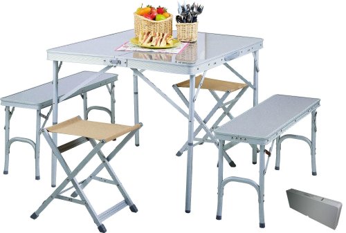 Aluminum Picnic Camping Table with 2 Benches 2 Stools-TA-8110/With FREE FOOD COVER