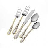 International 65 pc Gold Accented Pearl Flatware Set