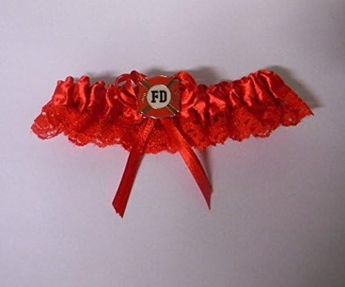 Wedding party ceremony sexy Fireman firefighter Bridal Garter Hot Hot Red