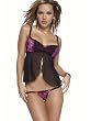 Plus Size Sexy Lingerie Pink Black Flyaway Babydoll Padded Shelf Bra Matching Mesh Thong
