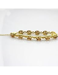 Gemstone Jewelry Gold Plated 925 Silver with 5x7mm Oval Cut Created Champagne Citrine Cubic Zircon Bracelet
