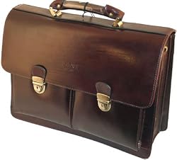 Bugatti Messina Brown Italian Leather Briefcase Laptop
