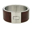 Women's Stainless Steel Cuff Bangle with Textured Leather in Brown Bracelet, 7.25