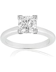 1 Carat Princess Cut Diamond Solitaire Engagement Ring 14K White Gold V Prong (K, VS2-SI1, 1 c.t.w) Ideal Cut
