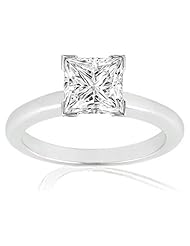 1 1/4 Carat Princess Cut Diamond Solitaire Engagement Ring 14K White Gold V Prong (K, I2, 1.25 c.t.w) Ideal Cut