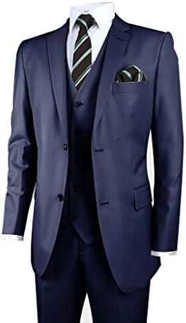 United Suit Mens 2 Button Modern Fit Solid Suit Blazer Vest Trouser 3-Piece Set