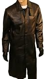 Mens Long Length Leather Trench Coat in Black - HACKER