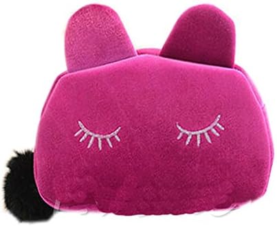 Velvet Flannel Cat Cosmetic Makeup Bags Cute Cartoon Storage Pencil Pouch Cases (Pink)