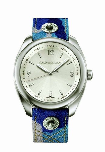 Calvin Klein Jeans - K5811188 - Impulse - Montre Homme  - Quartz Analogique - Cadran Argent - Bracelet Cuir  Bleu Jeans