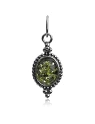 Jewelry: Sterling Silver Green Amber Vintage Small Oval Charm Pendant - Amber by Graciana