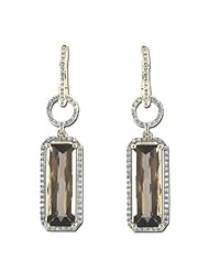 14K Yellow Gold 9.12ct Diamond & Octagon Smoky Topaz Dangle Earrings