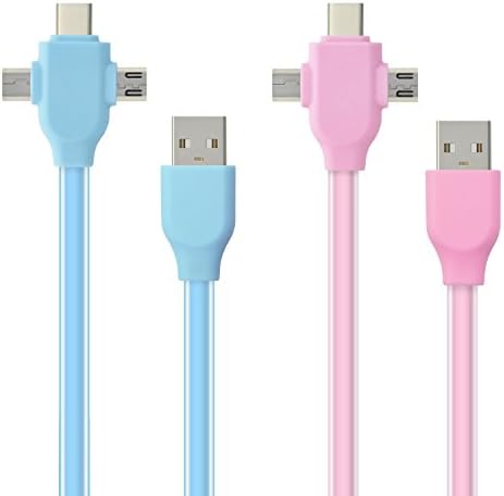 USB Type C, 2 pcs Ansfen 3 in 1 3ft(1m) all-purpose non-toxic environmental USB Charging Cables For Samsung S6,Google Nexus5X,12in MacBook,HTC(Micro USB,Mini USB,Type C) (3ft Blue&amp;Pink)