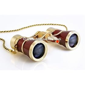 Milana Optics - Opera Glasses - Renaissance - With Chain and Flashlight - Burgundy Finish with Golden Rings