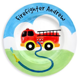 personalized baby plate - fire truck