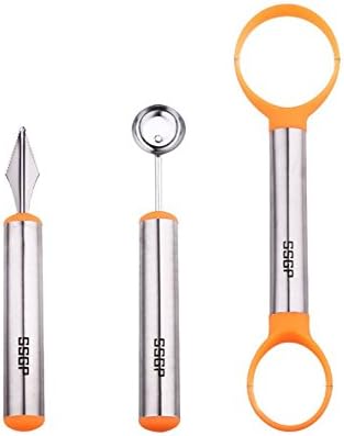 Cuisine Time Melon Baller 3 Piece Set - Stainless Steel Kitchen Tools With Smooth Grip To Ball, Scoop &amp; Carve Fruit, Cookie Dough, Butter, Ice Cream &amp; More