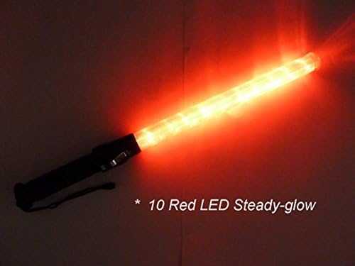21 inch Red LED Traffic Safety Baton Wand Light, in 10 Red color LED with blinking / Steady-glow modes, with a metallic clip, uses 2 C-cell batteries (Not included)
