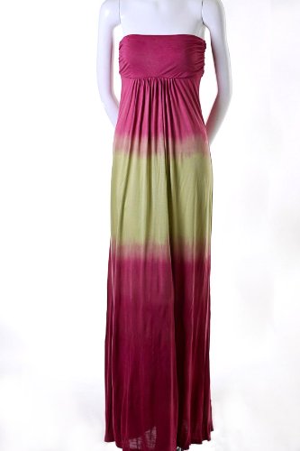 Lani Tie Dye Strapless Ruched Empire Waist Tube Jersey Long Slim Maxi Dress