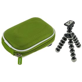 rooCASE 2n1 Nylon Hard Shell (Green) Case with Memory Foam and Premium Tripod for Samsung HMX-U10 Ultra-Compact Full-HD Camcorder Silver