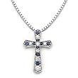 18k White Gold Blue Sapphire and Diamond Cross Pendant with Chain (0.59 cttw, H, SI)
