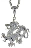 Sterling Silver 1 5/8 (41 mm) Diamond Cut Dragon Pendant